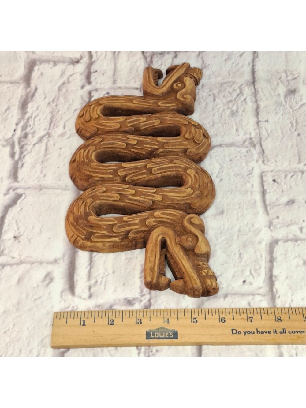 Vintage Hand Carved Wood Wall Art Double-Headed Kukulkan Rustic Mayan Decorative - Picture 8 of 8